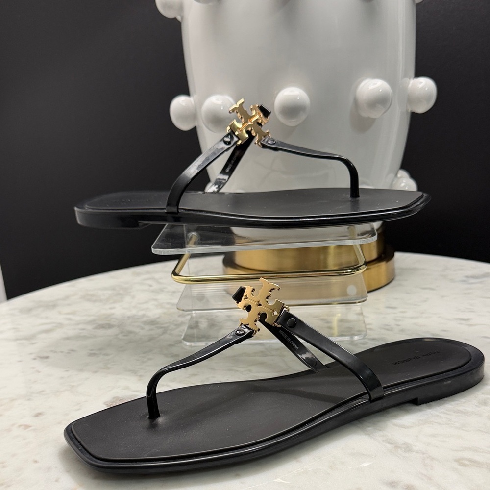 Tory Burch Black Jelly Sandals with Gold Accent